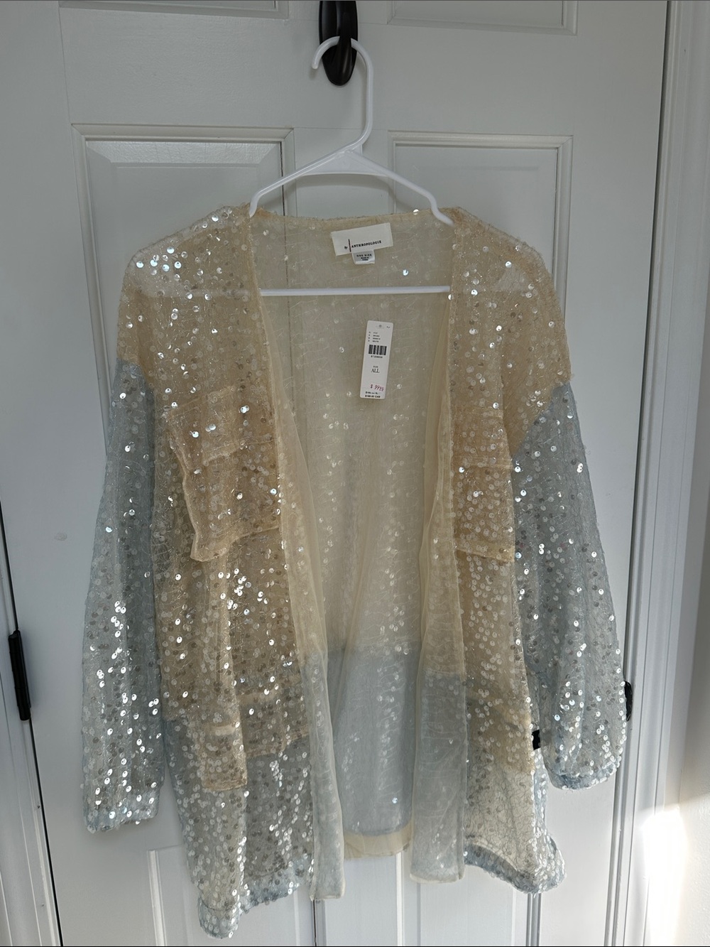 Anthropologie Ombre Sequin Open-Front Blazer in Champagne and Silver